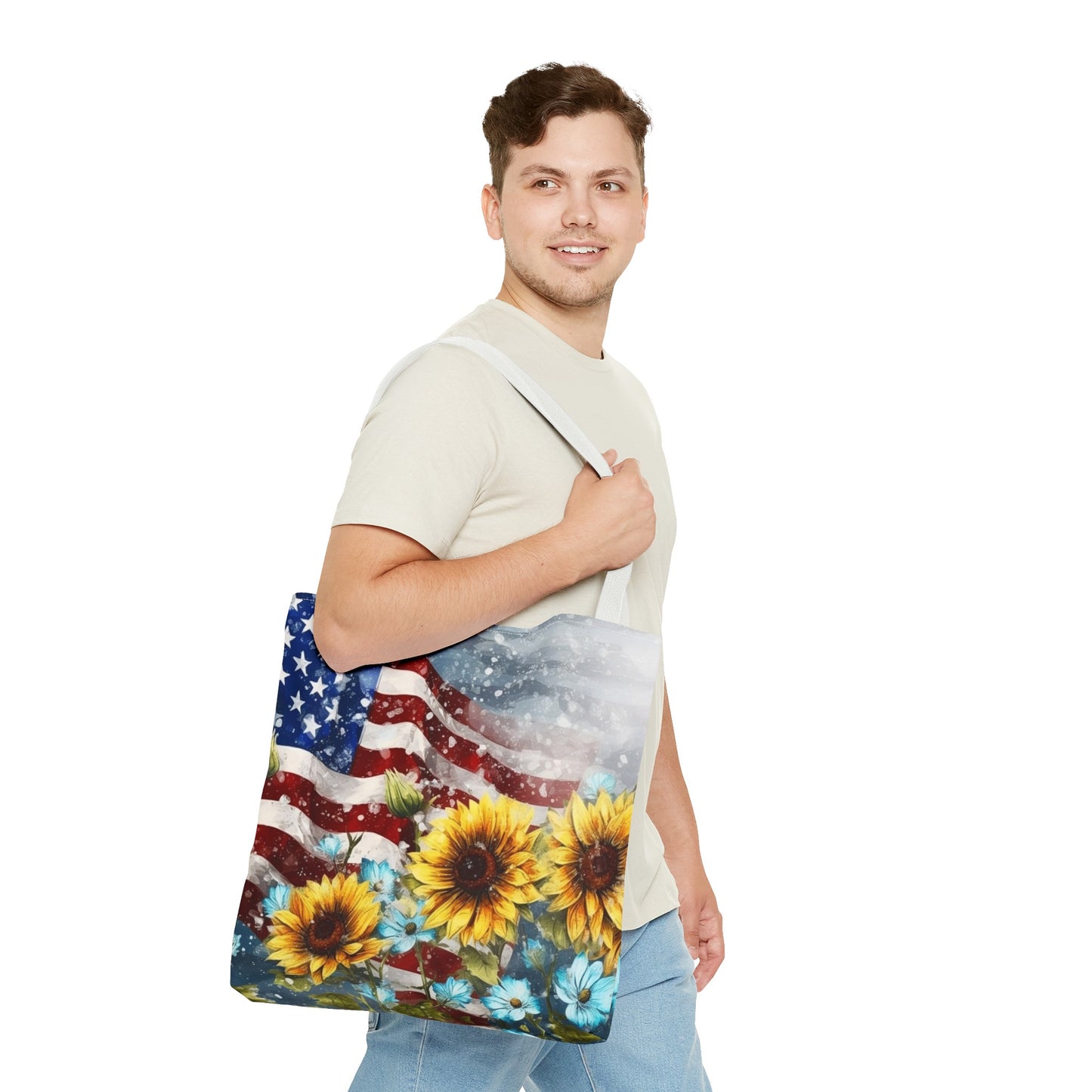 Patriotic Sunflower with Flag Tote Bag