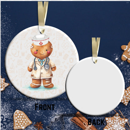 Watercolor Gingerbread Nurse Ceramic Christmas Ornament 72-03