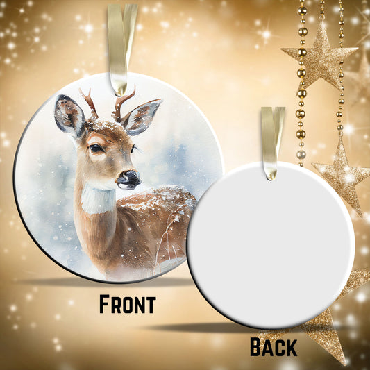 Deer in Winter Forest Ceramic Ornament 38-06