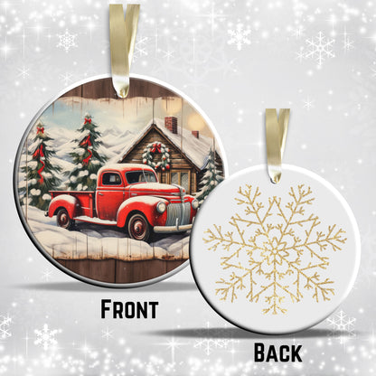 Vintage Farm Red Truck Christmas Ceramic Ornament 01-25