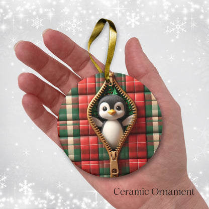 Cute Penguin 3D Zipper Ornament Christmas Plaid 78-02