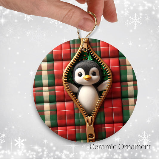 Cute Penguin 3D Zipper Ornament Christmas Plaid 78-02
