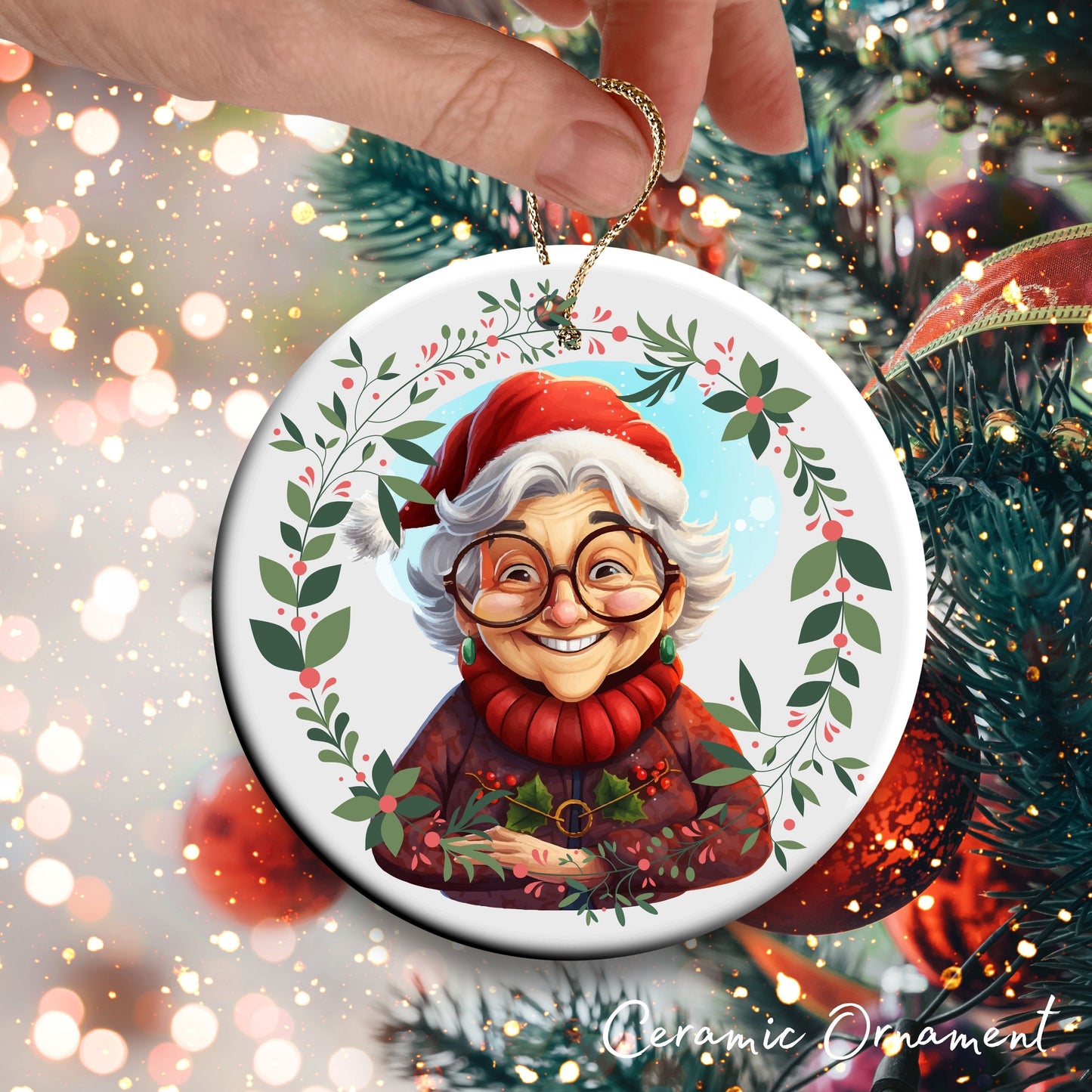 Funny Old Lady Christmas Ceramic Ornament 51-02