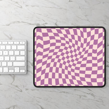 Trendy Wavy Purple Pink Checkerboard Non Slip Gaming Mouse Pad