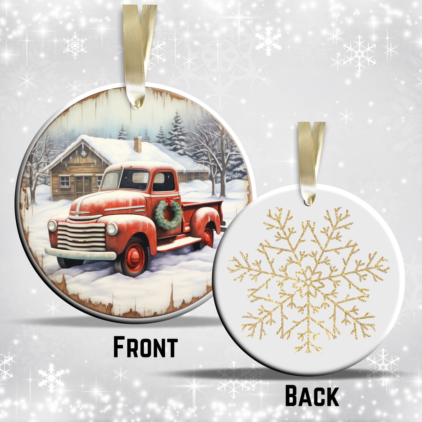 Vintage Farm Red Truck Christmas Ceramic Ornament 01-20