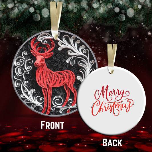 Red 3D Christmas Reindeer Ceramic Ornament 06-01