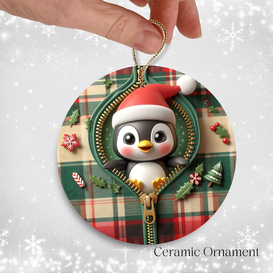 Cute Penguin 3D Zipper Ornament Christmas Plaid 78-03