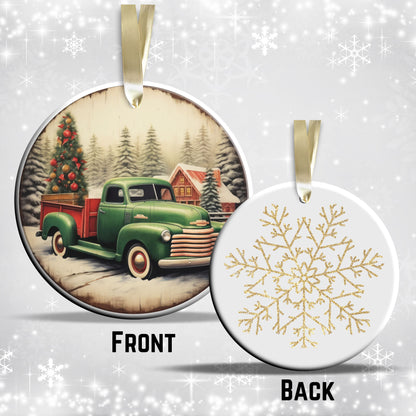 Vintage Farm Red Truck Christmas Ceramic Ornament 01-18