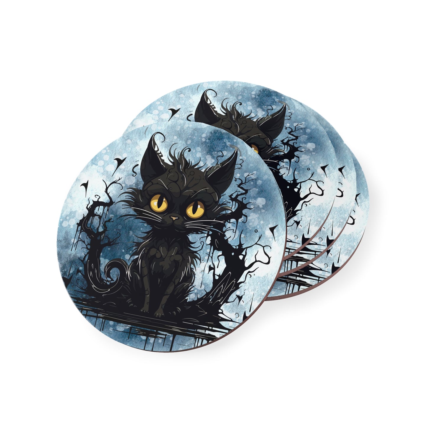 Halloween Black Cat Round Coaster