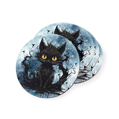 Halloween Black Cat Round Coaster
