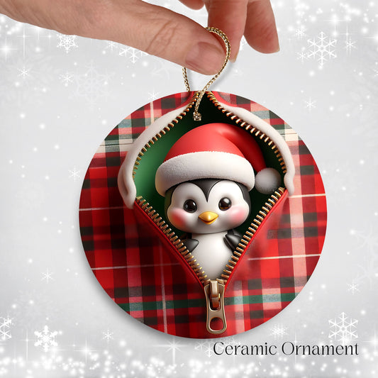 Cute Penguin 3D Zipper Ornament Christmas Plaid 78-04