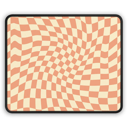 Trendy Wavy Peach Cream Checkerboard Non Slip Gaming Mouse Pad