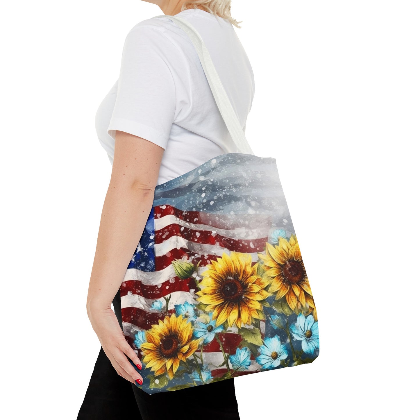 Patriotic Sunflower with Flag Tote Bag