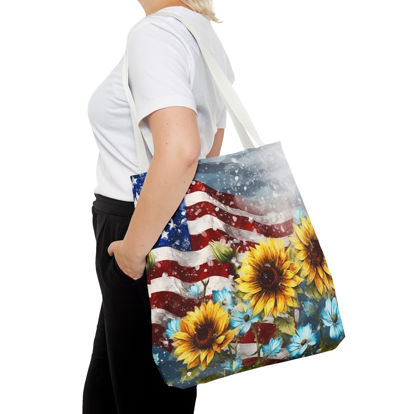 Patriotic Sunflower with Flag Tote Bag