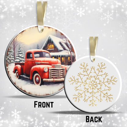 Vintage Farm Red Truck Christmas Ceramic Ornament 01-17