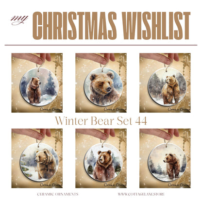 Winter Bear Ceramic Ornament Bunde of 6