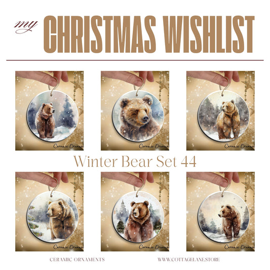 Winter Bear Ceramic Ornament Bunde of 6
