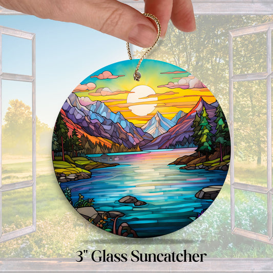 Glass Suncatcher Stained Glass 109-01 Pristine Alpine Lake