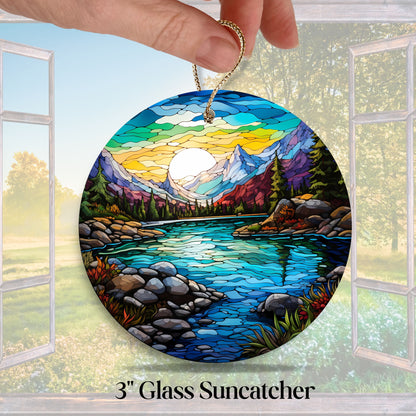 Glass Suncatcher Stained Glass 109-23 Pristine Alpine Lake