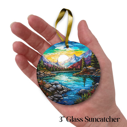 Glass Suncatcher Stained Glass 109-23 Pristine Alpine Lake