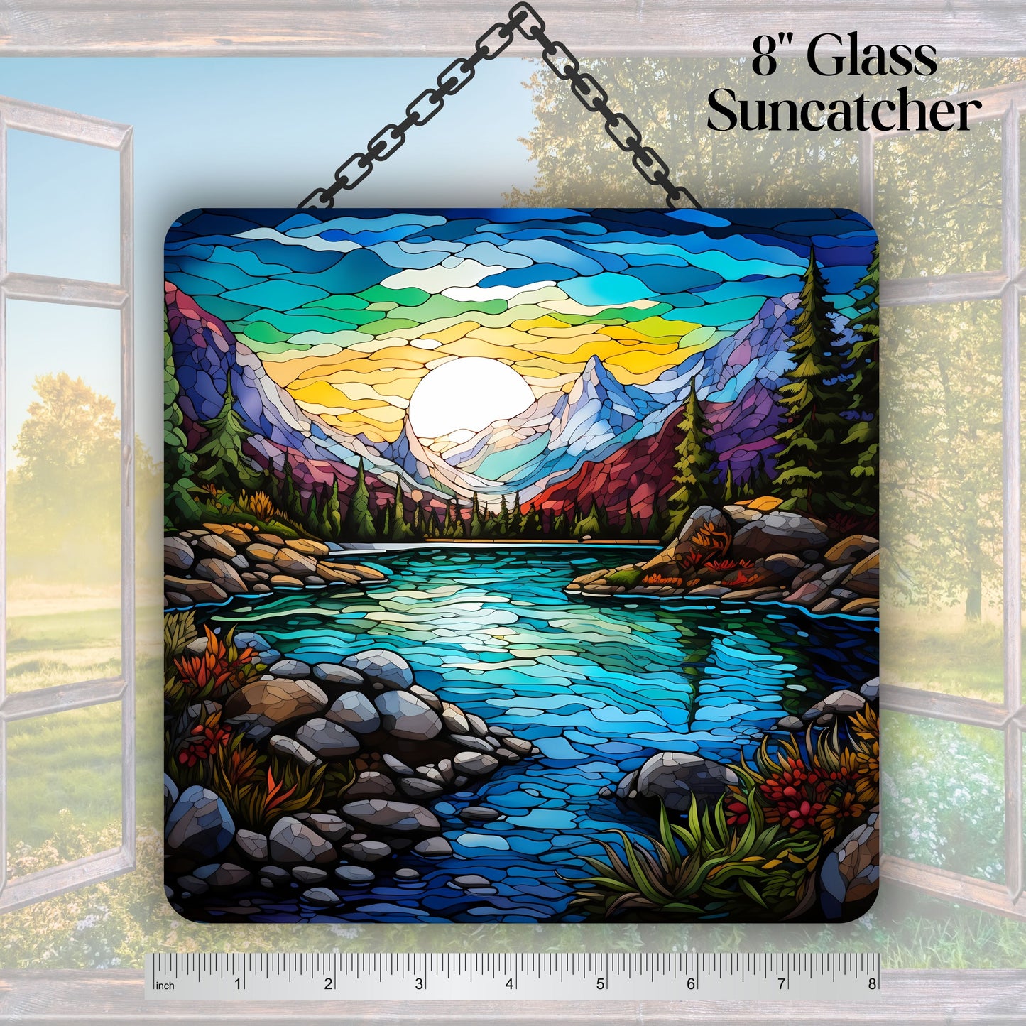 Glass Suncatcher Stained Glass 109-23 Pristine Alpine Lake