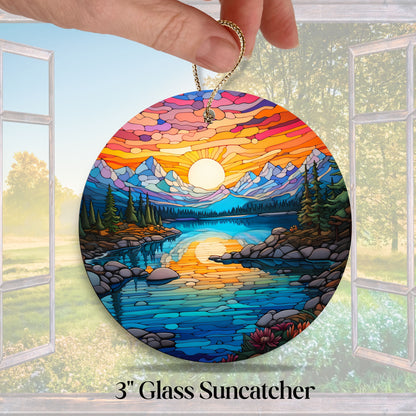 Glass Suncatcher Stained Glass 109-24 Pristine Alpine Lake