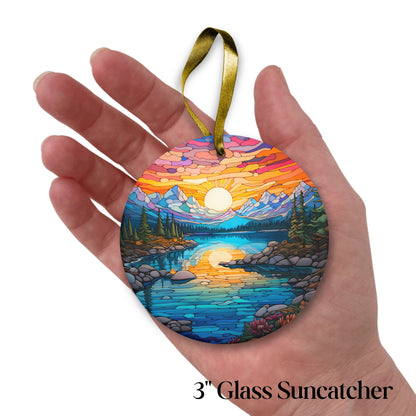 Glass Suncatcher Stained Glass 109-24 Pristine Alpine Lake