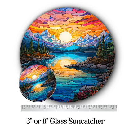 Glass Suncatcher Stained Glass 109-24 Pristine Alpine Lake