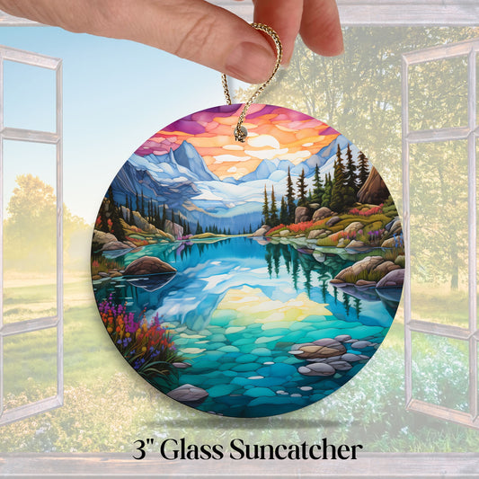 Glass Suncatcher Stained Glass 109-02 Pristine Alpine Lake