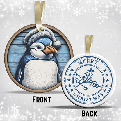 Blue Penguin Christmas Ceramic Ornament