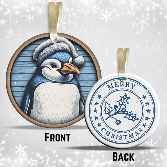 Blue Penguin Christmas Ceramic Ornament