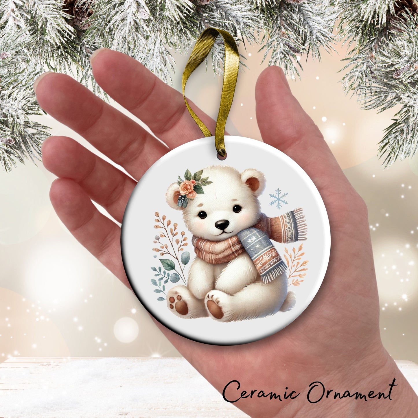 Babys First Cozy Christmas Animal Ceramic Ornament 33-10