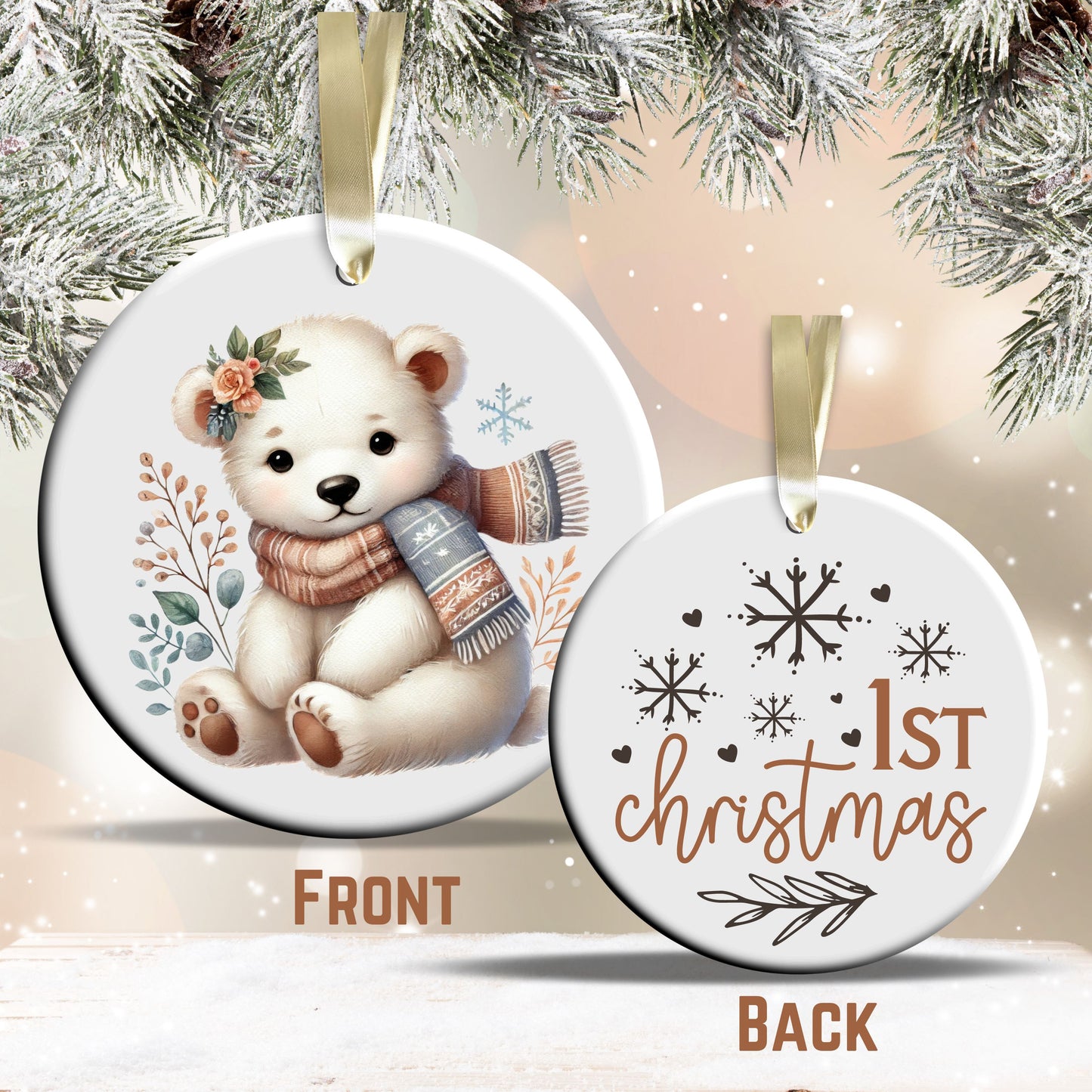 Babys First Cozy Christmas Animal Ceramic Ornament 33-10