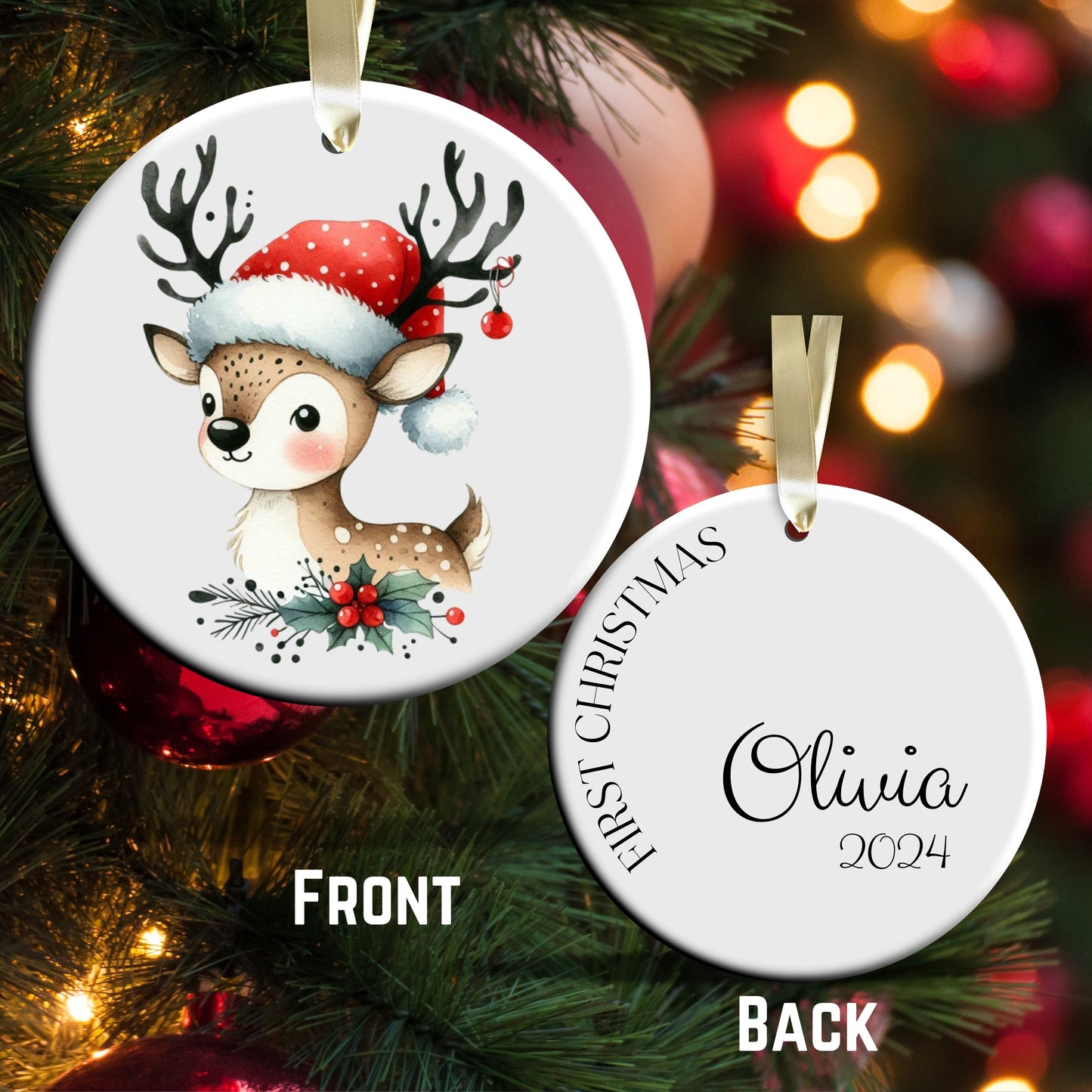 Babys First Christmas Reindeer Ceramic Ornament 57-06