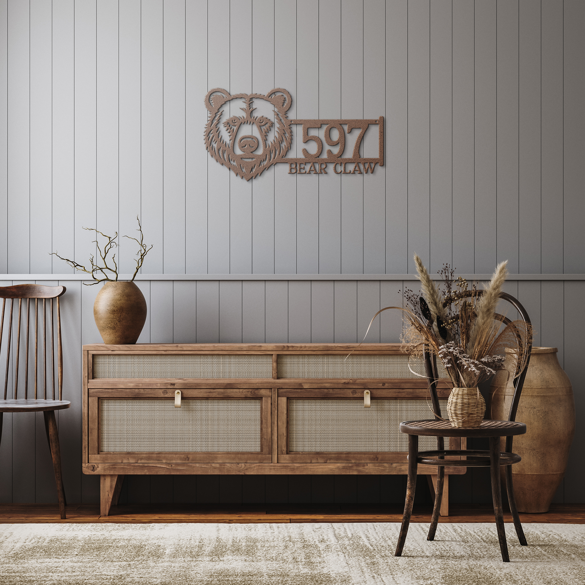 Bear_Face_Address_Metal_Sign_Copper_Rustic_Hallway_Mockup.png