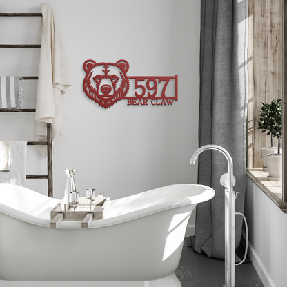 Bear_Face_Address_Metal_Sign_Red_Modern_Bathroom_Mockup.png