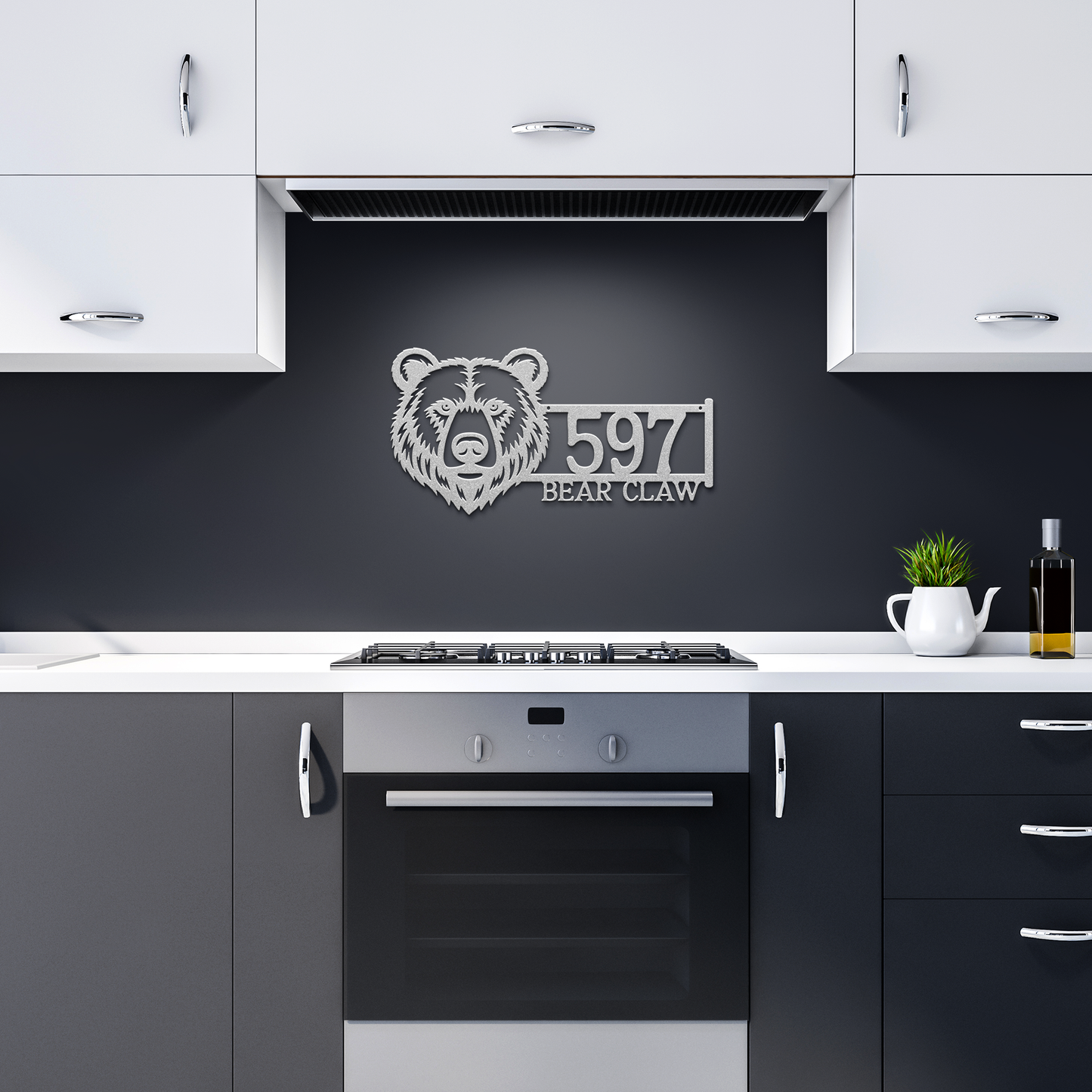 Bear_Face_Address_Metal_Sign_Silver_Dark_Kitchen_Mockup.png