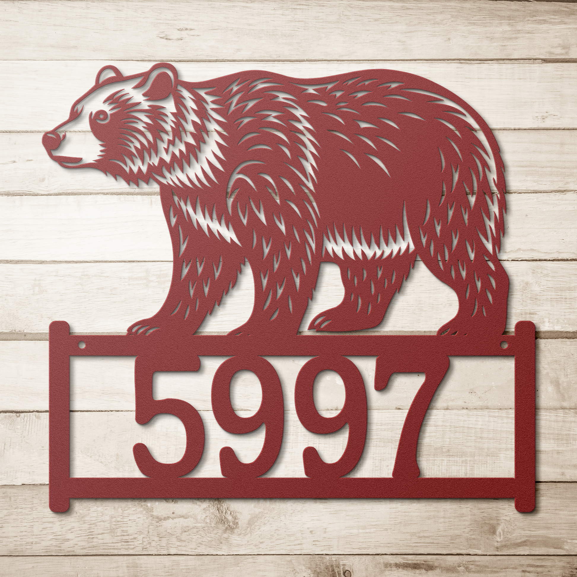 Bear_Metal_Address_Sign_Red_Simple_Wood_BKGD_Mockup.png