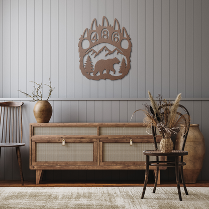 Bear_Paw_Metal_Address_Sign_Copper_Rustic_Hallway_Mockup.png