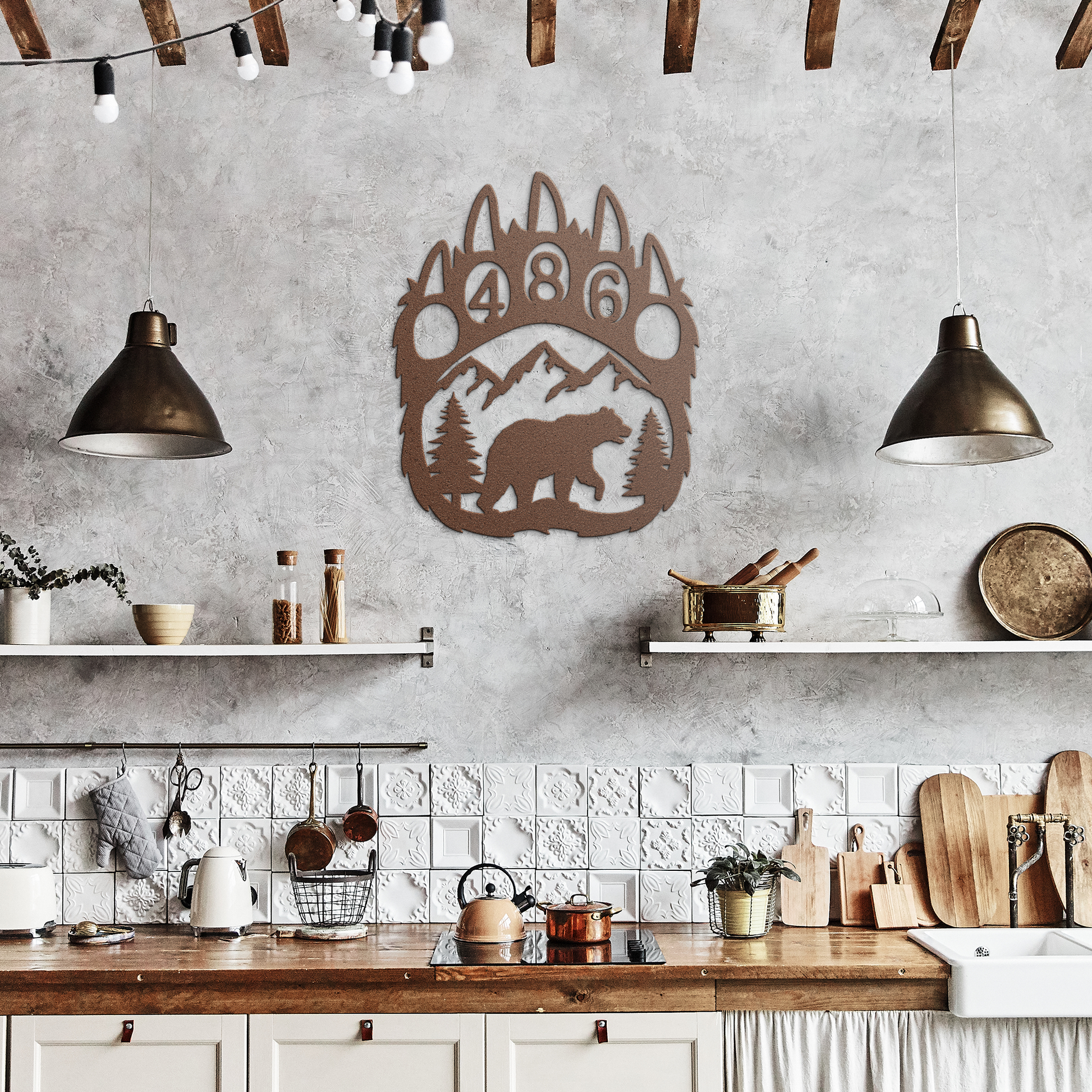 Bear_Paw_Metal_Address_Sign_Copper_Rustic_Kitchen_Mockup.png