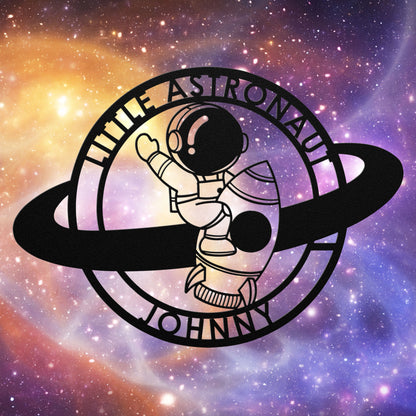 Little Astronaut with Ship Metal Sign