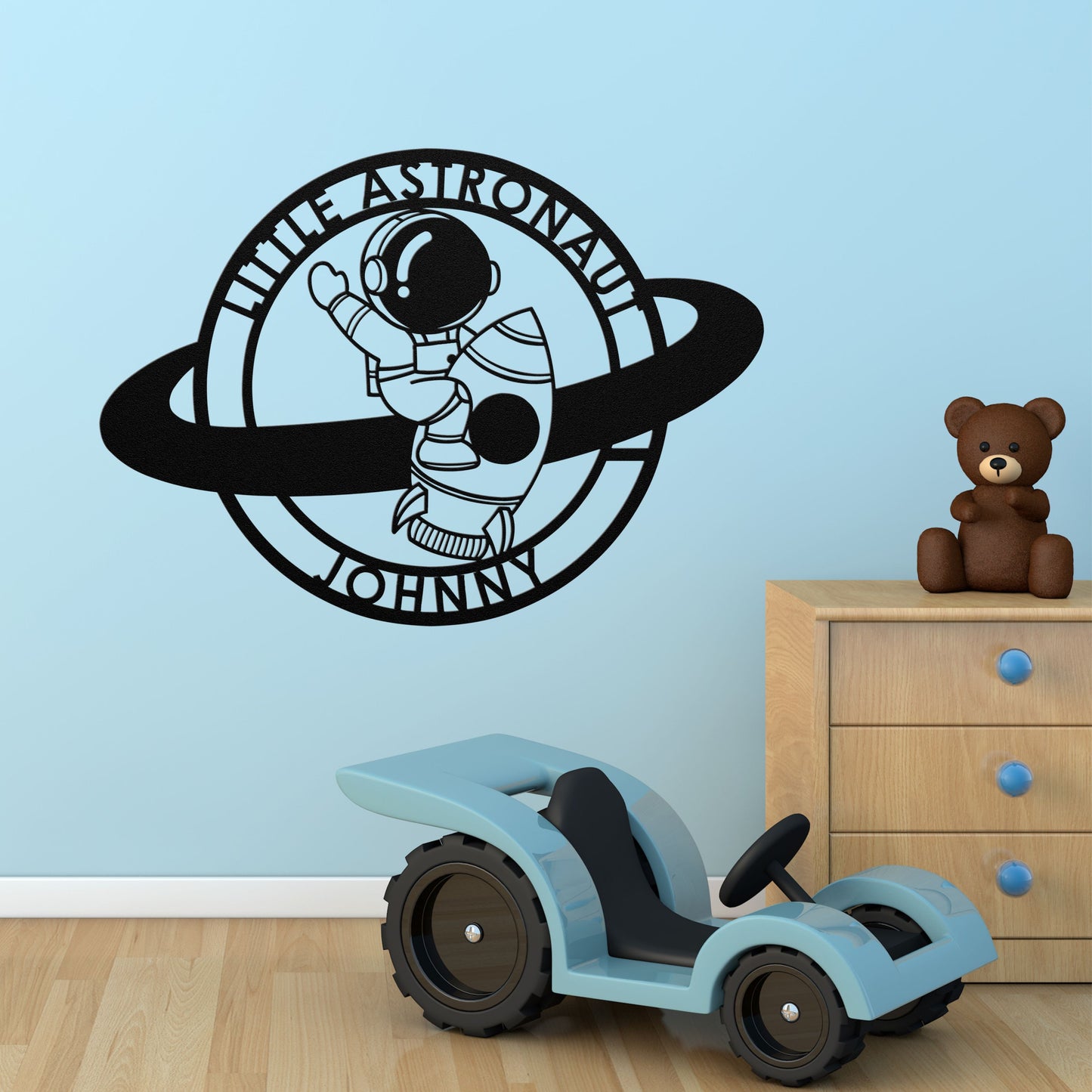 Little Astronaut with Ship Metal Sign