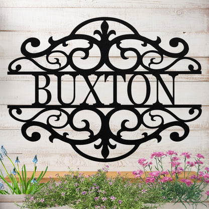 Fancy Scroll Custom Name Metal Sign