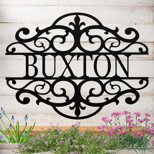 Fancy Scroll Custom Name Metal Sign
