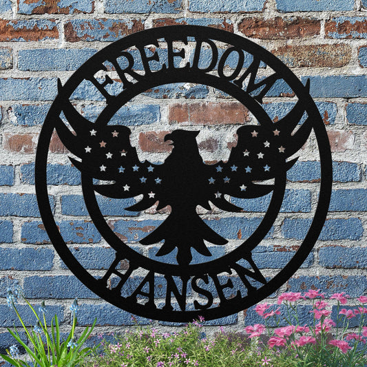 Freedom Flying Eagle with Stars Metal Sign