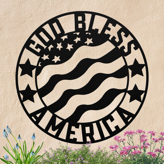 God Bless American Flag Metal Sign