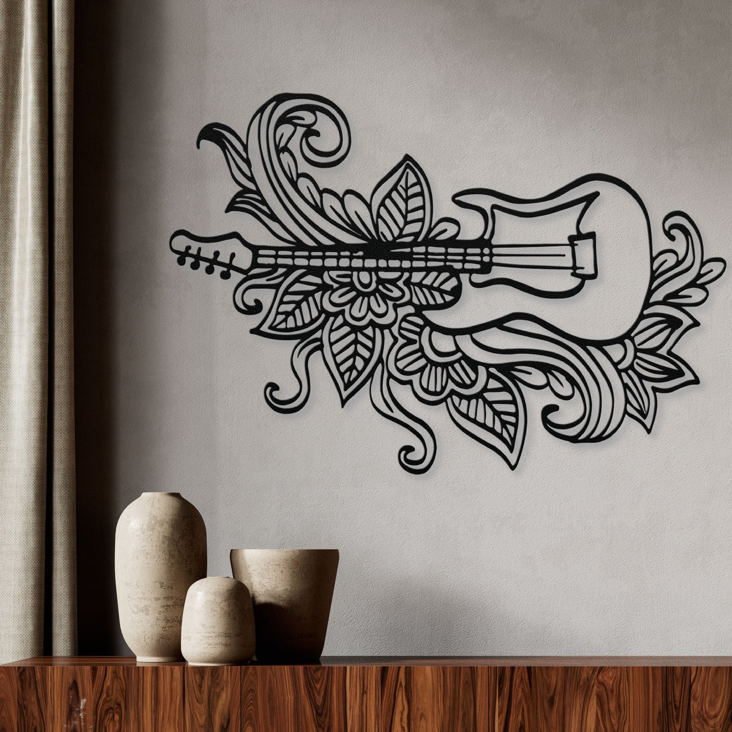 Whimsical Guitar Doodes Metal Sign