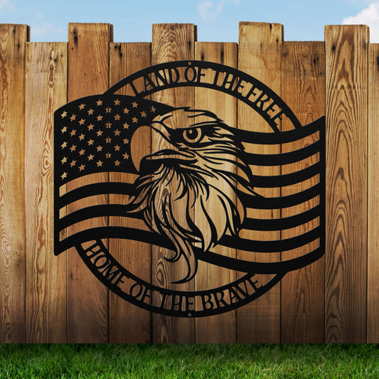 Patriotic Metal Sign With American Flag and Eagle