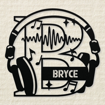 Personalized Headphones Monogram Letter B - Metal Sign