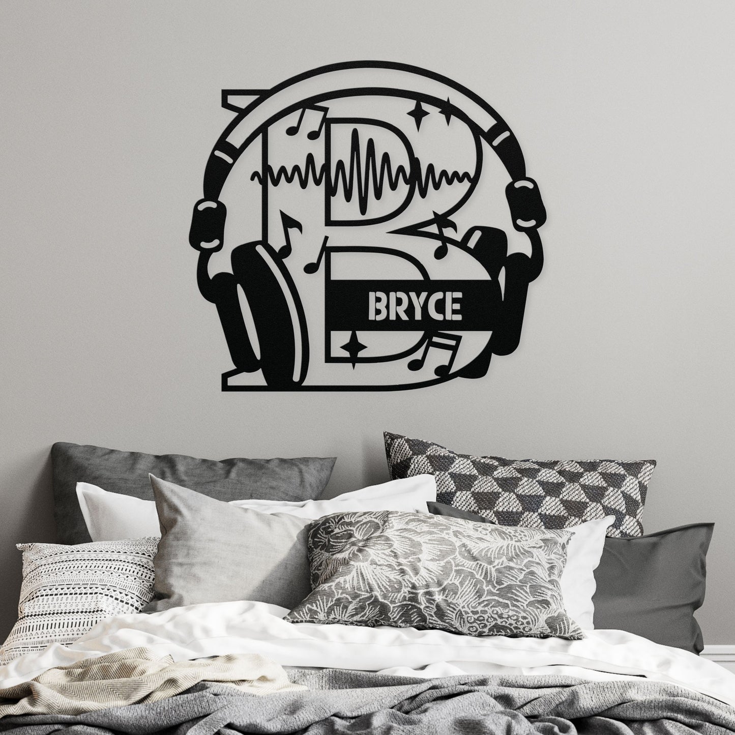 Personalized Headphones Monogram Letter B - Metal Sign